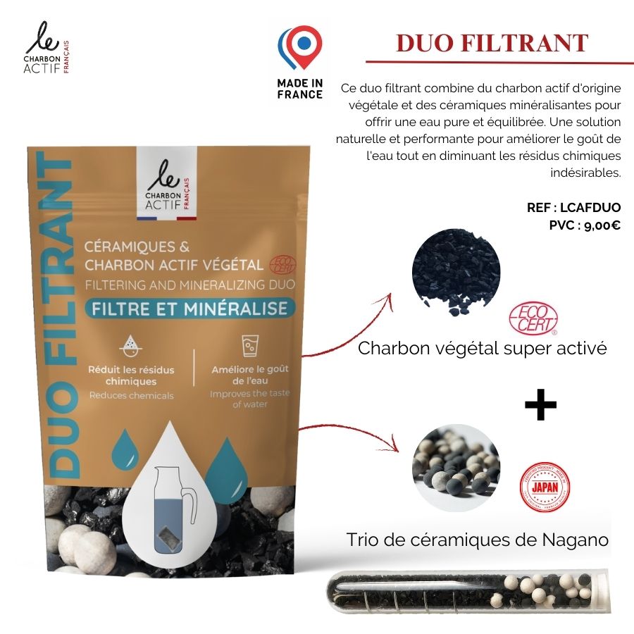 Duo filtrant : céramiques filtrantes + charbon végétal actif - filtre à eau naturel