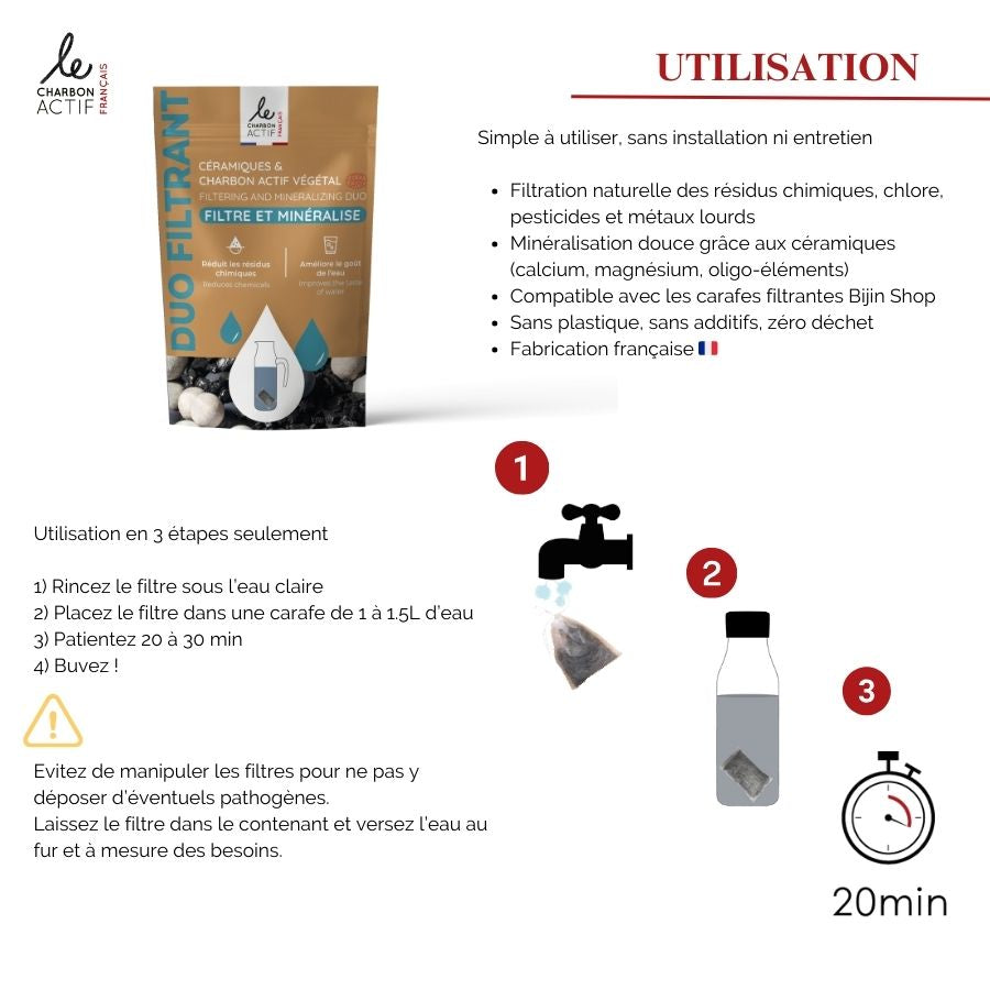 Duo filtrant : céramiques filtrantes + charbon végétal actif - filtre à eau naturel